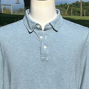 -Faherty "Movement" Soft Green & Blue Stripes S/S Polo Shirt w/Logo Men's Sz XL